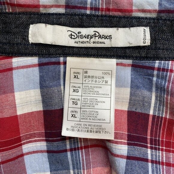 Walt Disney Parks Mickey Mouse Pearl Snap Red Plaid Western Shirt‎ Sz XL Mens - Picture 9 of 9